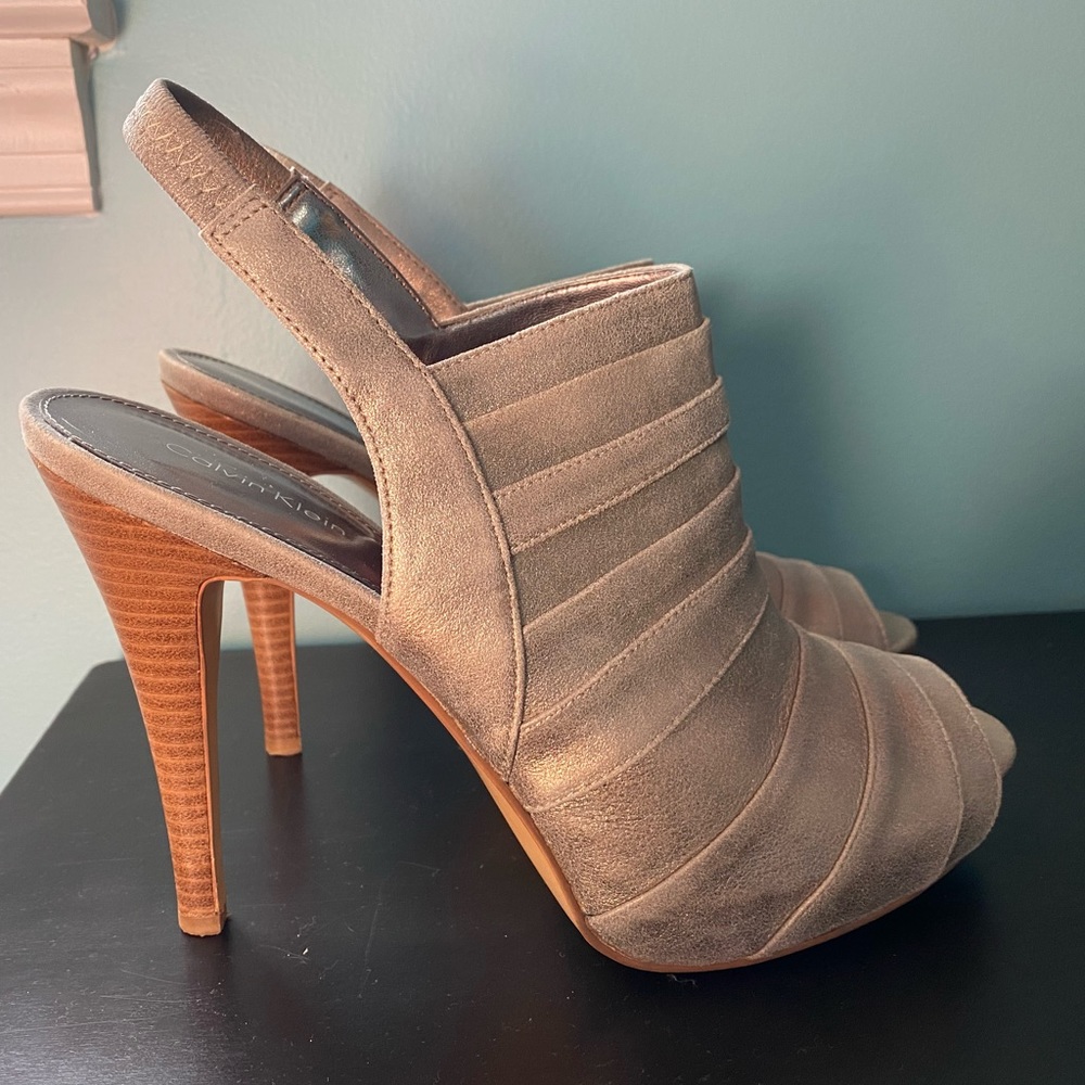 Silver slingback heels